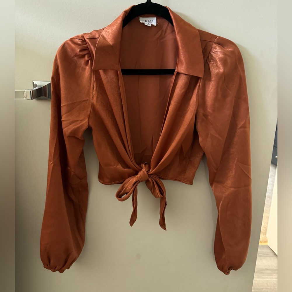 Silky Orange tie-front blouse